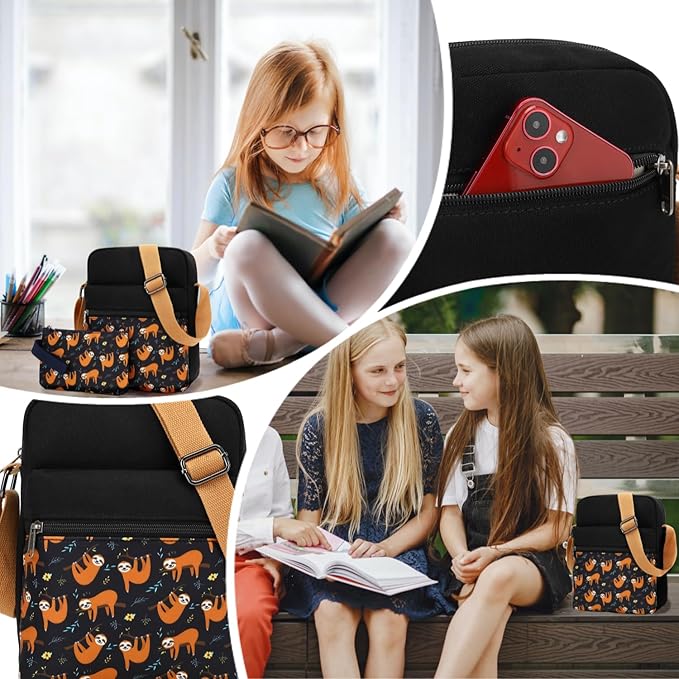 Leaper Girls Crossbody Purses for Kids 2 PCS Cross Body Bag Women Messenger Bag Girls Canvas Bag Cross Body Purse Set