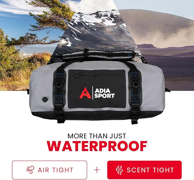 XL Waterproof Duffle Travel Bag for Vacation, Boating - Bag is Heavy Duty and fits 60L (Black & Grey)