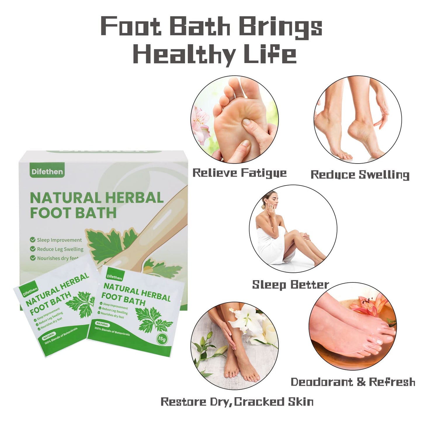 Difethen Natural Mugwort/Wormwood Herbal Foot Soak,Lymphatic Ginger Foot Bath Bag, Anti-Swelling Foot SPA Promote Metabolism, Foot Care 15g/PCS (10PCS)