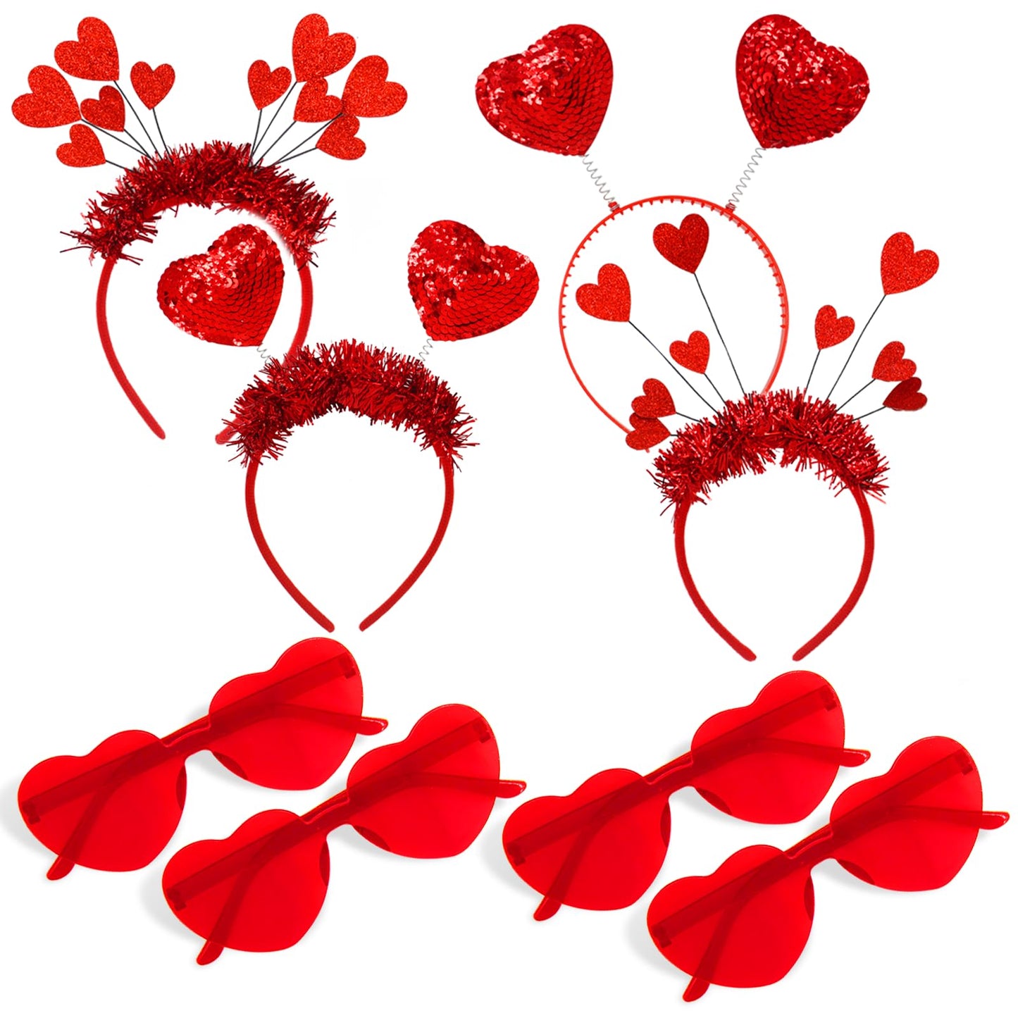 TUSAUW Valentine's Day Heart Headband and Heart-Shaped Glasses Set - Red Heart Headband for Wedding, Engagement, Halloween, Anniversary, Bridal Shower, Birthday Party Costume Accessory