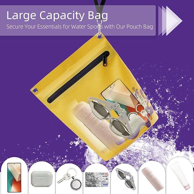 WALNEW Waterproof Dry Bag with Watertight Zipper, Lightweight Waterproof Pouch for Women Men, IPX5 Crossbody Dry Sack Keeps Gear Dry for Kayaking, Beach, Boating, Camping, Fishing, Hiking (YELLOW)