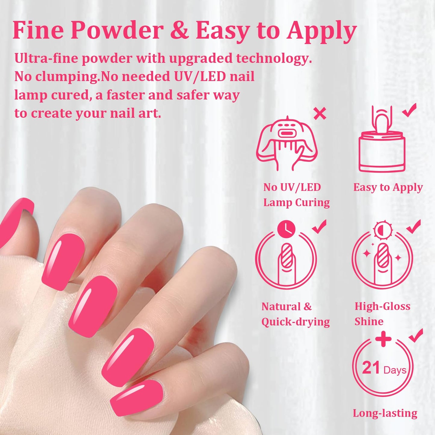 EODCI Hot Pink Dip Powder Color, Nail Dipping Powder French Powder Pro Collection System Nail Art Starter Manicure Salon DIY at Home, Odor-Free&Long-Lasting, No Needed Nail Lamp Curing, 1 Oz