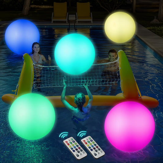Icnice LED Beach Balls Glow in Dark Party Supplies, 2pcs Inflatable Light up Ballon 16'' Floating Pool Light with Remote 16 Color 4 Mode Beach Game Pool Toy Kickball for Neon Party Decoration-4 Lights