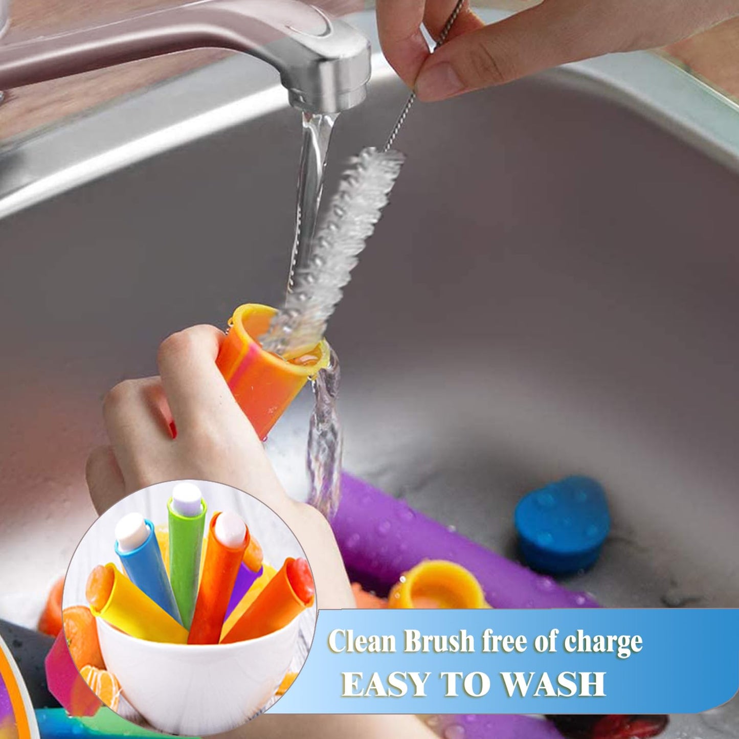 Silicone Ice Pop Molds Wpunwen Ice Popsicle Molds with Lids 6 Pcs Silicone Popsicle Molds for Kids with Clean Brush Durable Reusable Popsicle Tubes Multi color