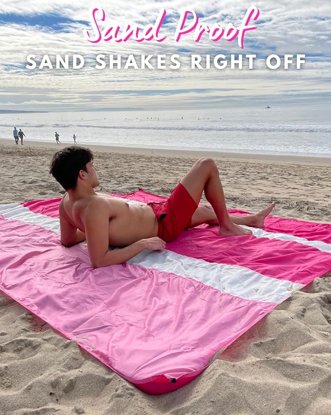 ECCOSOPHY Sandproof Beach Blanket - Oversized Sand Free Beach Mat 9'x10' - Lightweight Outdoor Picnic Blanket Anchored with 4 Corner Sand Pockets & Plastic Stakes - Heat Proof, Quick Drying & Compact