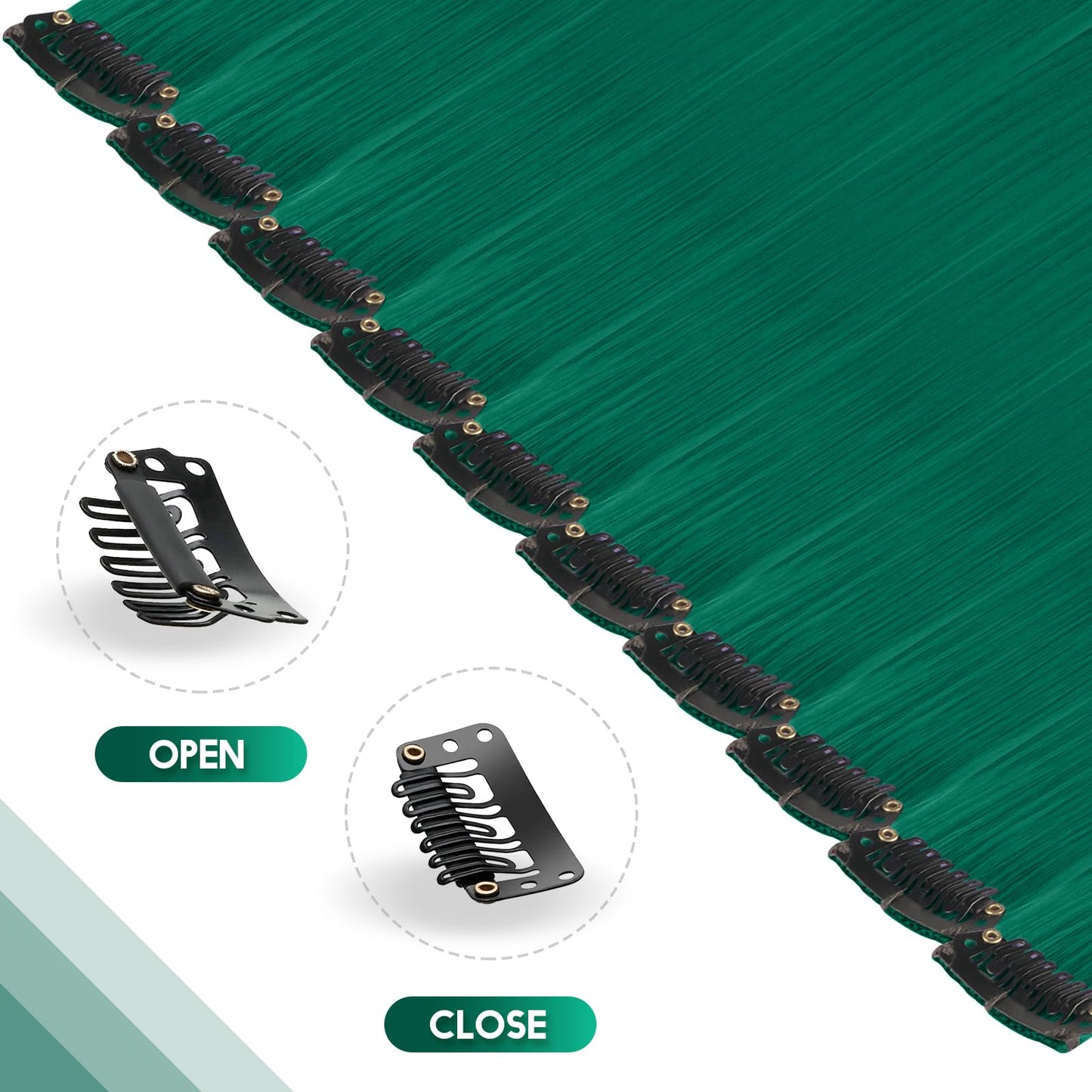 FESHFEN Colored Clip in Hair Extensions - 10 PCS Polaris Dark Green Highlighted Hair Piece Straight Synthetic Clip in Hairpieces for Women 22 inch