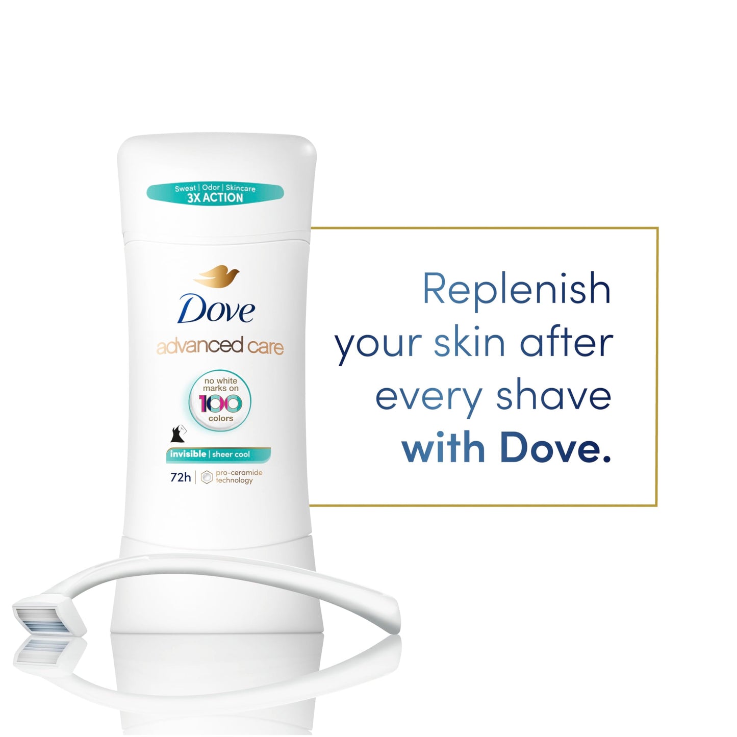 Dove Advanced Care Antiperspirant Deodorant Stick Sheer Cool for Soft, Resilient Skin, with 72-Hour Sweat & Odor Protection, 2.6 oz
