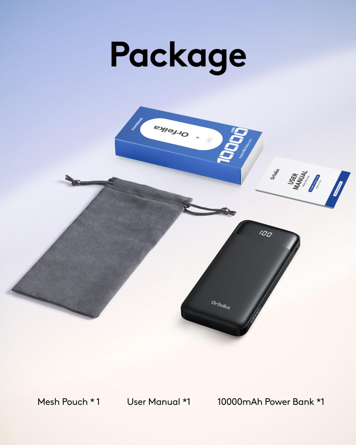 Orfeika Portable Phone Charger, 10000mAh Portable Charger Power Bank with Built-in Cables, Travel Essential Battery Pack Compatible with iPhone, Samsung, Google, iPads, Tablets, etc