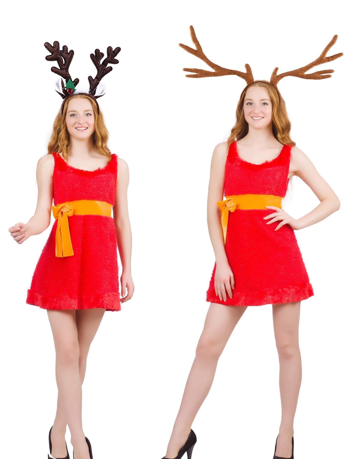 2 Pieces Christmas Reindeer Headband Antlers Hairband Headwear Accessories for Christmas Party Decoration, 2 Styles (Dark Brown, Light Brown)