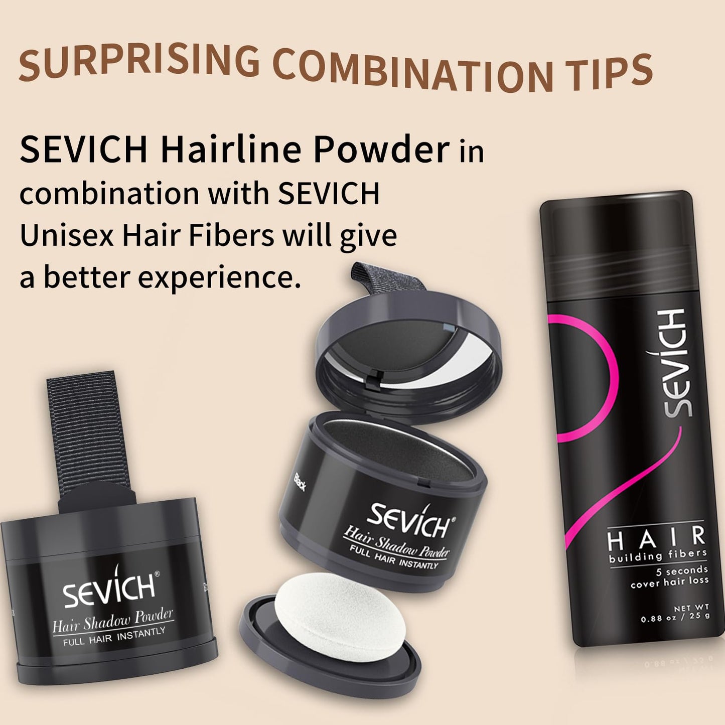 SEVICH Hair Fibers for Thinning Hair, Hair Building Fibers Instantly Thicker & Fuller Look,Hair Powder for Men & Women 25g Blonde