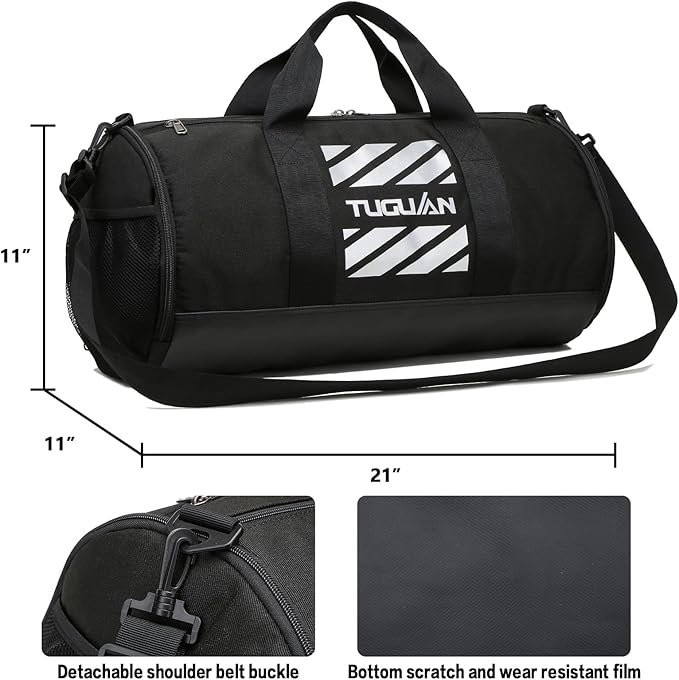 TUGUAN Gym Bag for Men Women with Wet Pocket & Shoe Compartment Travel Duffle Bag Man Sport Basketball Football Bag Weekend Overnight Duffel Bag Gym Tote bag 40L, Black