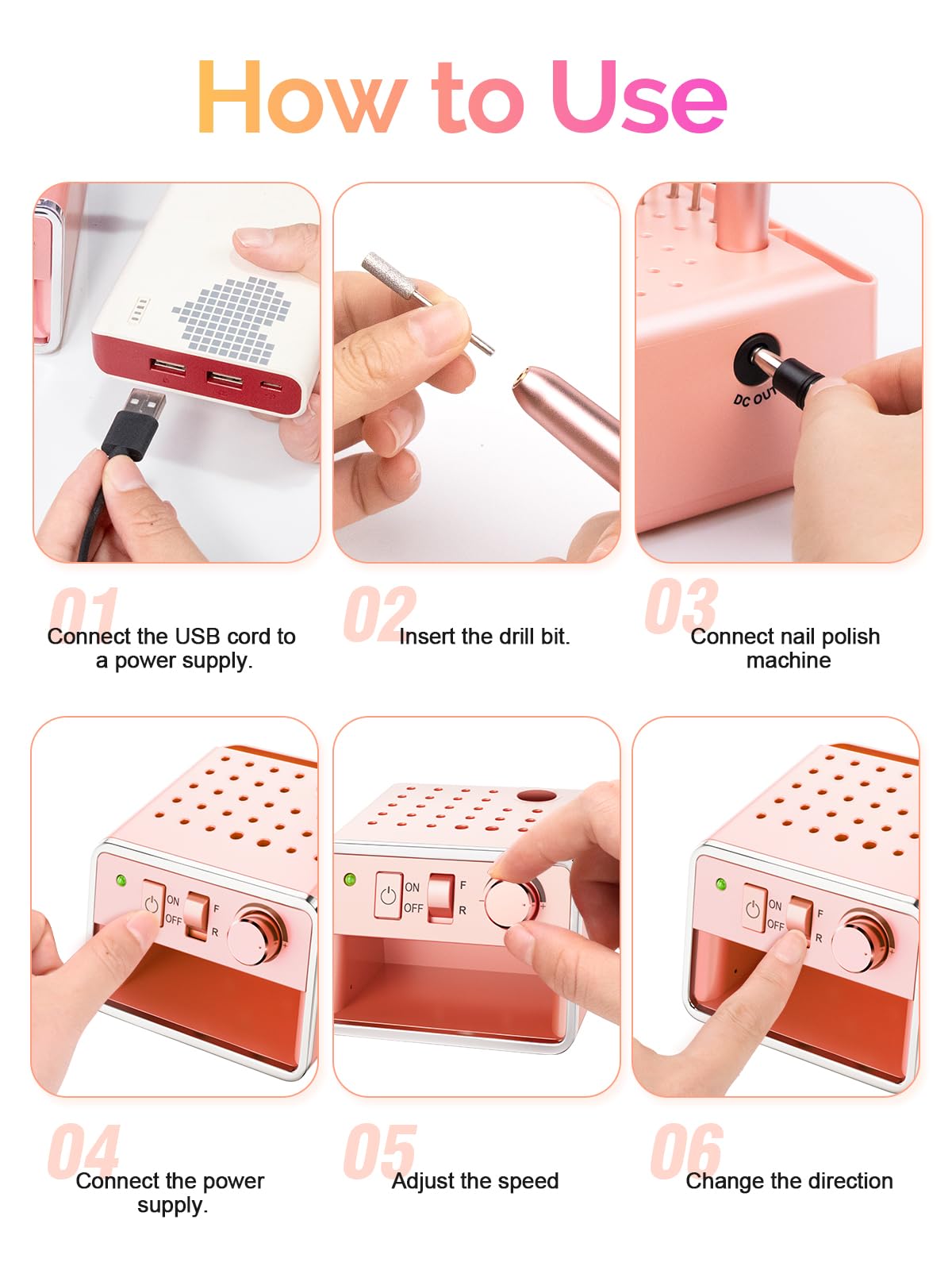 Electric Nail Drill Machine, Professional Electric Nail File for Dip Powder Nail Filer, Efile Manicure and Pedicure Tools with Storage Nail Accessories Function for Grinding Polishing Trimming，Pink