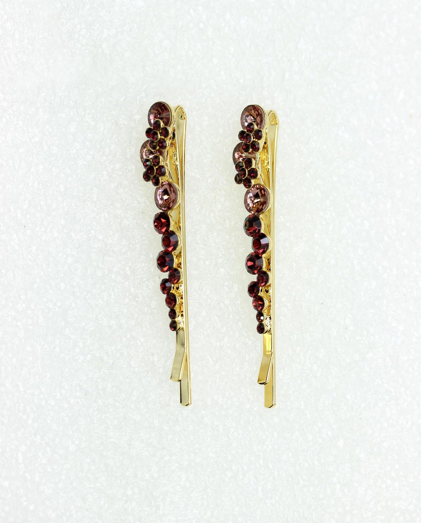 Faship A Pair Of Burgundy Premium Rhinestone Crystal Floral Hair Clips Pins 2 Pcs