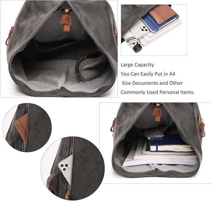 KL928 PU Leather Vintage Backpack – Large Casual Daypack Outdoor Travel Rucksack Hiking Backpacks for Men Women