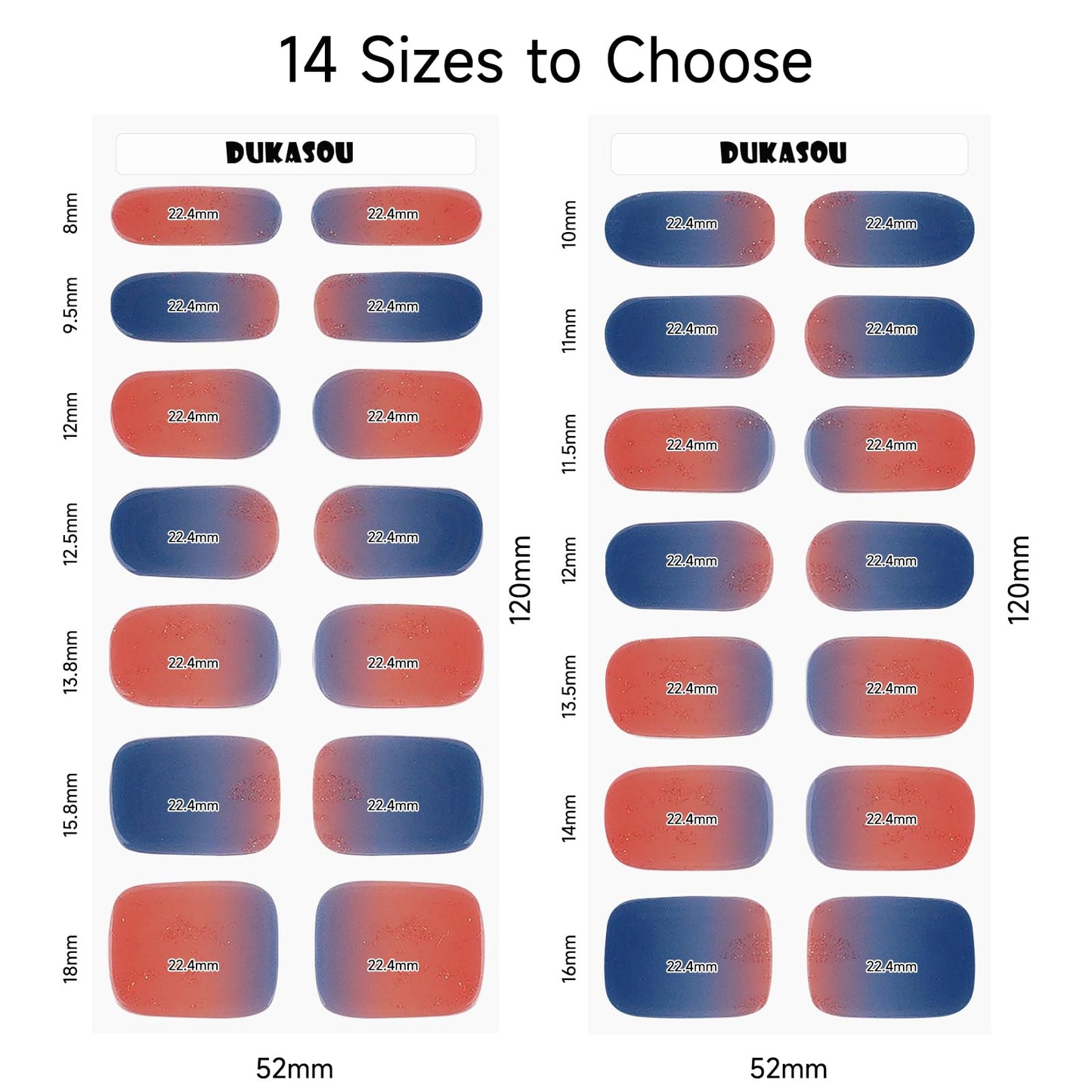 DUKASOU Semi Cured Gel Nail Strips for Christmas, 28 pcs Gel Nail Strips Work with Any UV Lamp, Long Lasting Gel Nail Stickers Full Nail Wraps, Salon Quality, Easy to Apply (Sunset)