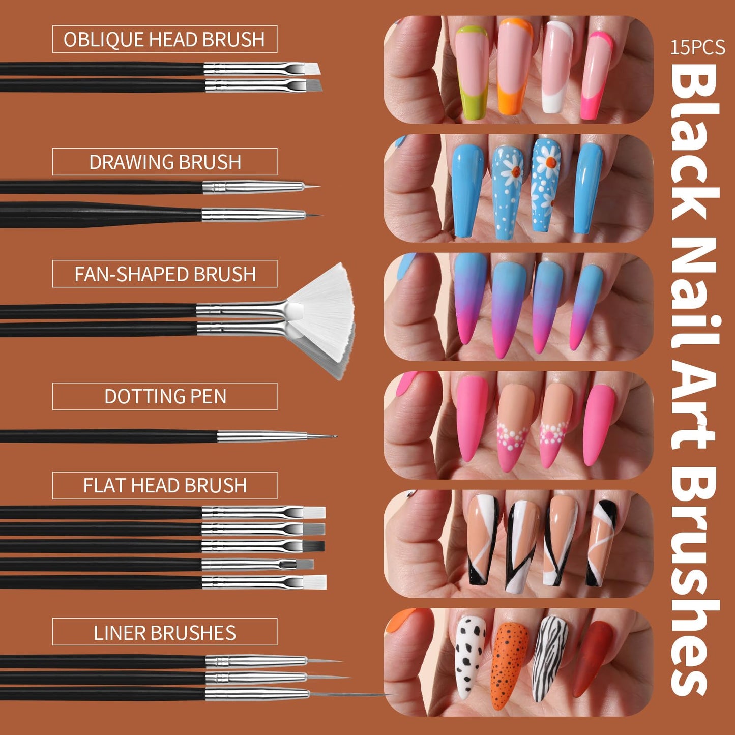 FANDAMEI Nail Art Brush, Nail Design Tools Kit with Nail Art Brushes, Nail Dotting Tools,Fine Glitter,Nail Butterfly, Nail Heart Sequins, Foil Flakes, Nail Art Rhinestones, Nail Art Decoration Kit.