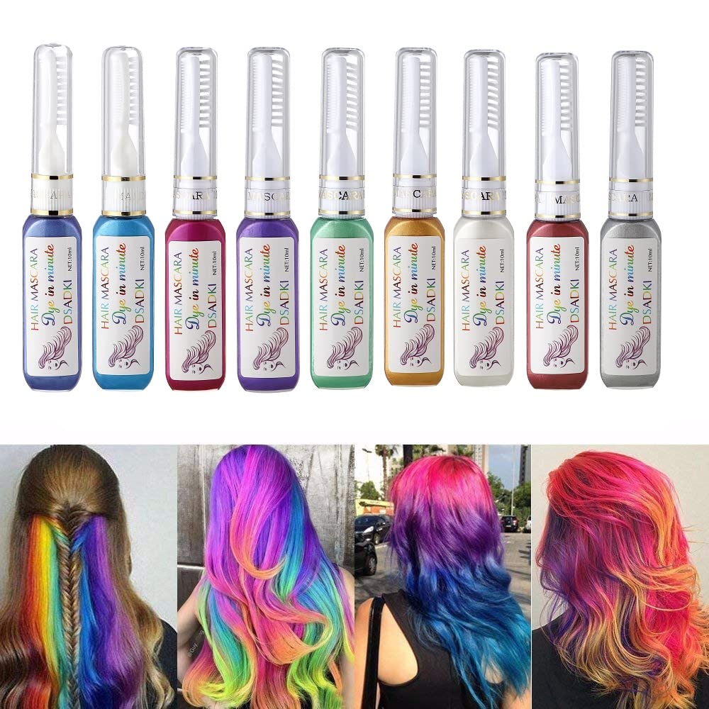 DSADKI Temporary Hair Color Mascara Washable Hair Dye Stick Non-toxic Instant Hair Chalk Dye for Girls Women (Purple+Pink)