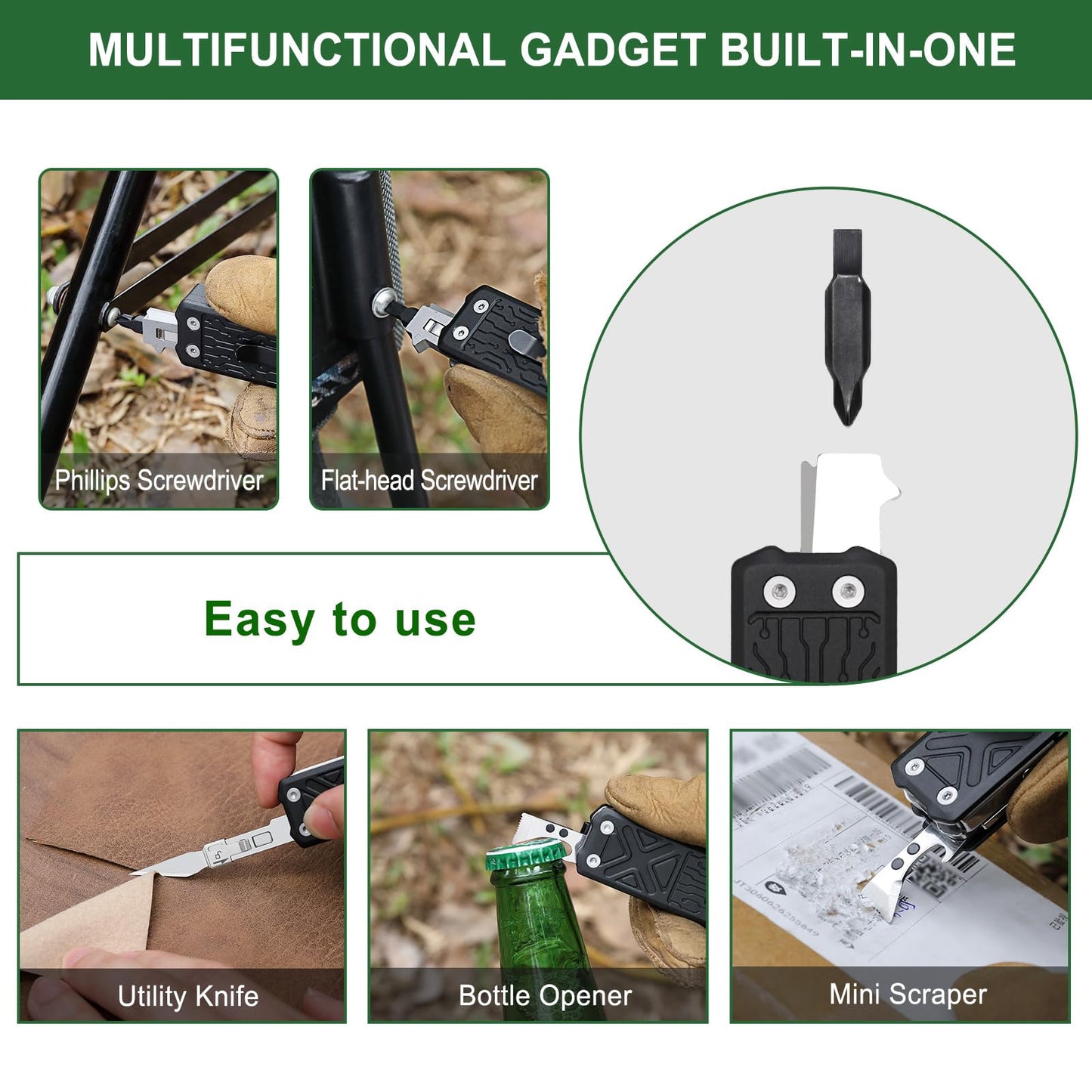 NexTool Pocket Tool E1, Pocket Knife Multi-Tool with Replaceable Folding Utility Knife, Dual Head Screwdriver and Scissors, Mini Multitool for EDC Carry, Engraving, Cutting and Repair, Small Multitool