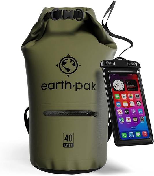 Earth Pak Waterproof Dry Bag with Zippered Pocket - Waterproof Dry Bag Backpack Keeps Gear Dry
