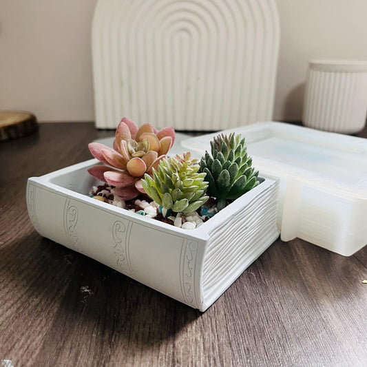 Book Shape Storage Box Concrete Flower Pot Silicone Mold with Cover Succulent Planter Pot Vase Mold Plaster Epoxy Resin Cement Clay Mould