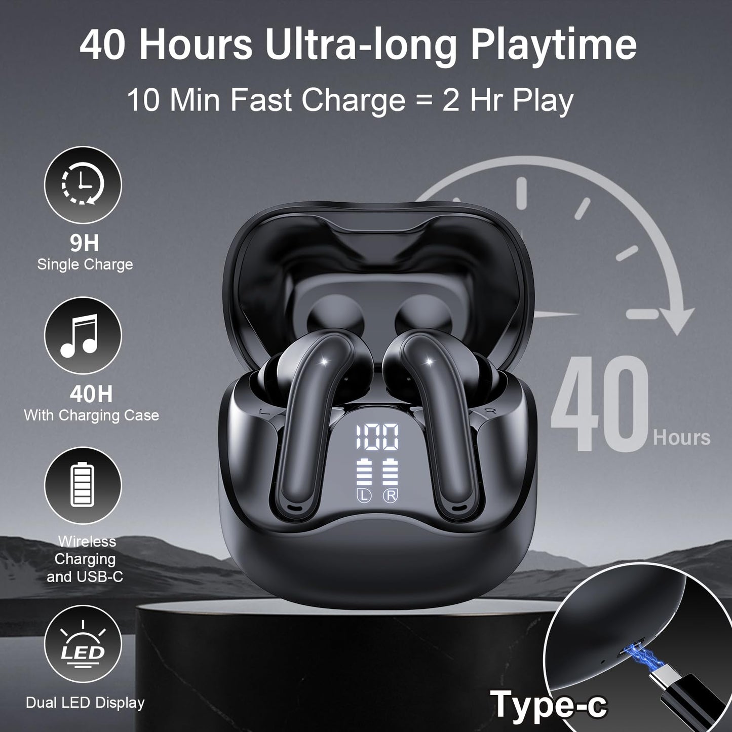 Hybrid Active Noise Canceling Wireless Earbuds, 6 Mics ENC Clear Call Ear Buds, Hi-Res Audio Deep Bass Bluetooth 5.4 Headphones, 49H Playtime, IP7, 8 EQ Modes, Wireless Charging, Multipoint Connection