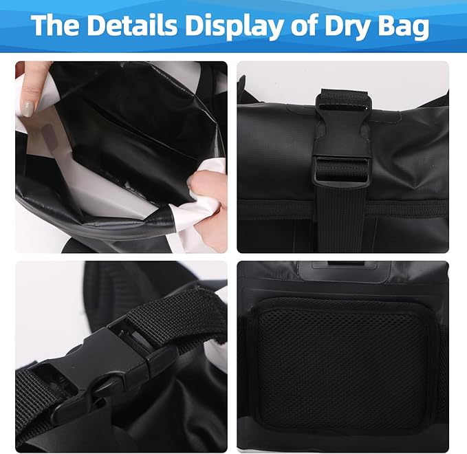 Waterproof Dry Bag with Adjustable Waist Strap Large Capacity Waterproof Waist Bag for Kayaking Boating Fishing Cycling (Black)