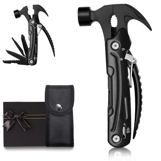 Father's Day Gifts for Men from Daughter Son Wife, Hammer Multitool Cool Gadgets Multi Tool with Gift Box Carrying Case Birthday Stocking Stuffers for Husband Him(Black)