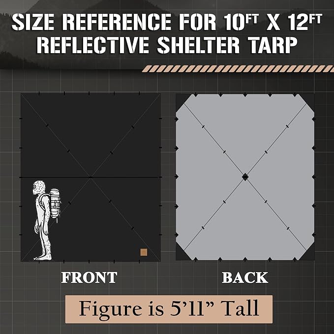 Waterproof Camping Tarp Shelter for Backpacking, Hiking, Hammock, and Bushcraft (Black, 10 FT x 12 FT)