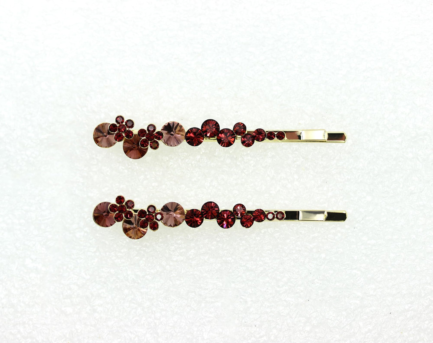 Faship A Pair Of Burgundy Premium Rhinestone Crystal Floral Hair Clips Pins 2 Pcs