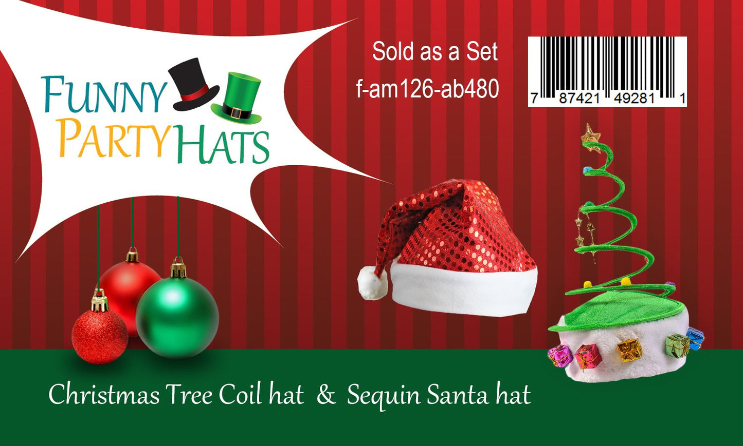Funny Party Hats Santa Hat - Red Sequin Santa Hat - Coil Christmas Tree Hat - Christmas Hats - 2 Pack Holiday Hats