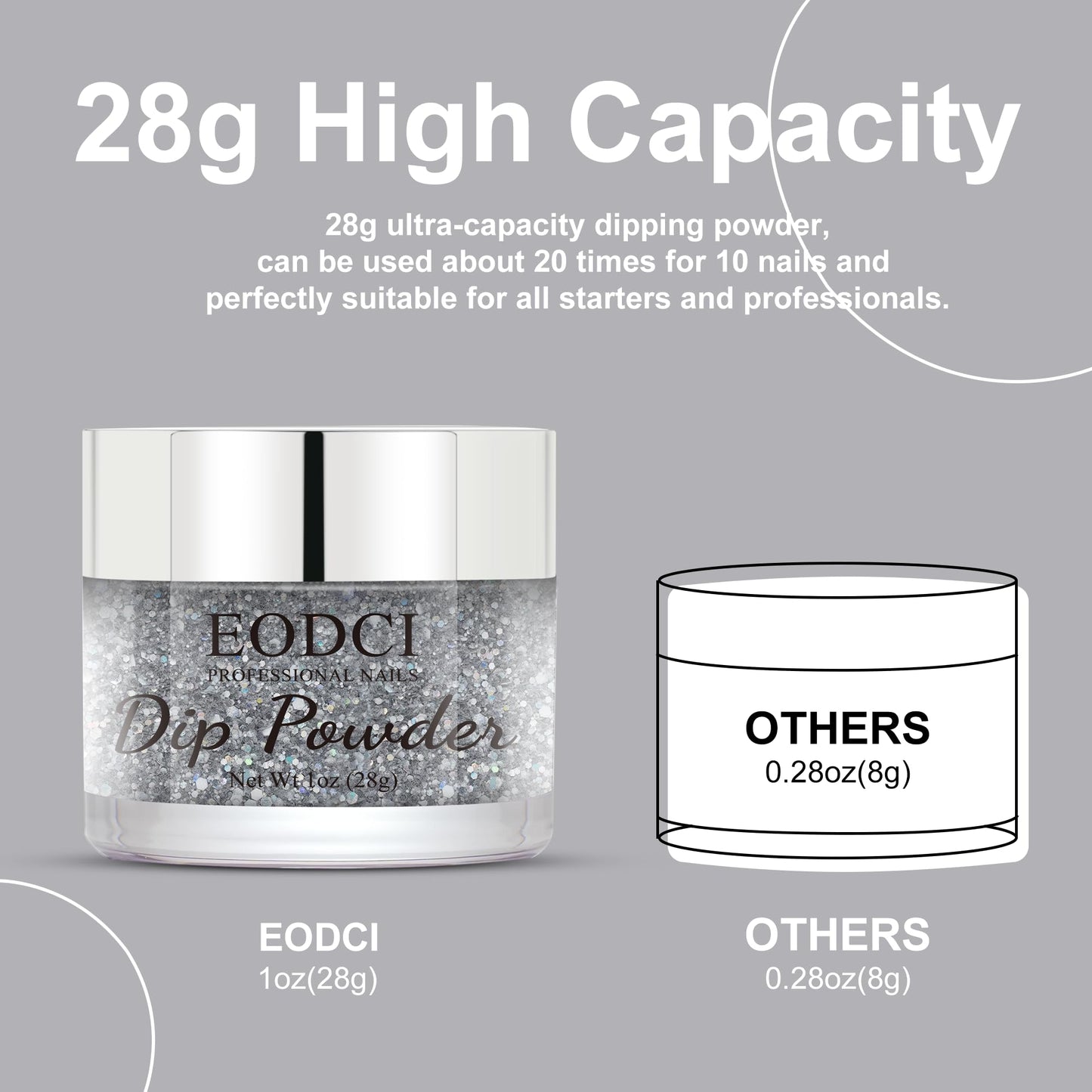 EODCI Glitter Black Dip Powder, 1OZ Neutral Nail Dip Powder for Long-lasting 28 Days+ Dip Nail Art French Manicure Nail Starter & Professional Home DIY Salon Use