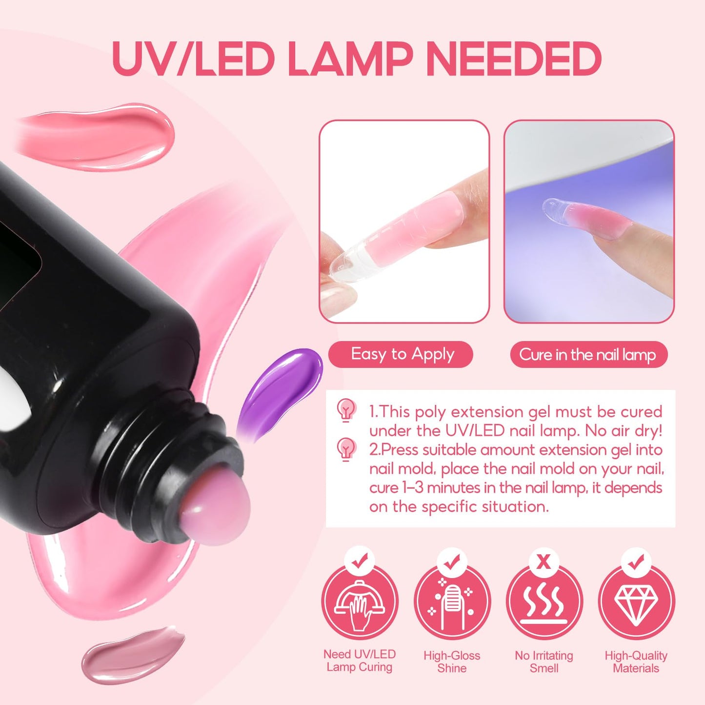 COSCELIA Poly Nail Gel Kit Starter Kit, 8 Colors Nude Pink Clear Poly Nail Extension Gel Kit with U V Light with Everything Matte Glossy Top Coat Nail Stickers Complete Manicure Kit for Women