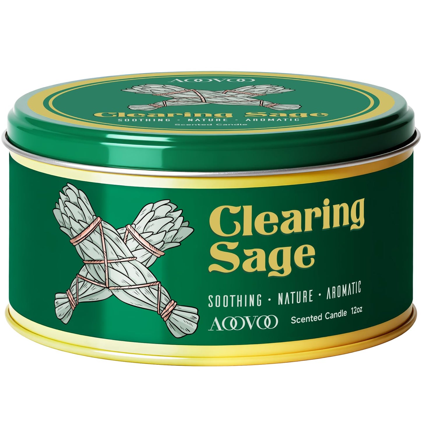 AOOVOO Sage Candle for Cleansing - 3 Wick 12oz Large Scented Candle with Crystals & Sage Leaves Inside, Soy Candles Non Toxic for Meditation Spiritual Gift, Aromatherapy Candle for Women Men