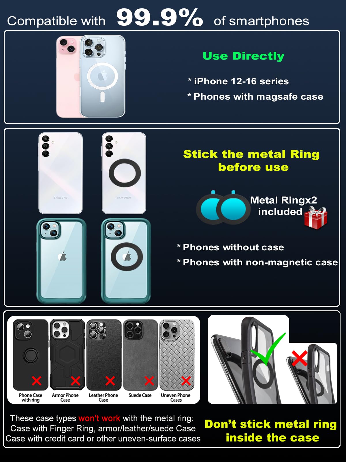 snanlen Upgraded 360° Vacuum Magnetic Phone Holder, Magnetic Car Phone Mount, Hands-Free Suction Cup Phone Holder for Car/Gym/Mirror/Shower, Car Mount Compatible with iPhone 16 Pro Max/Android