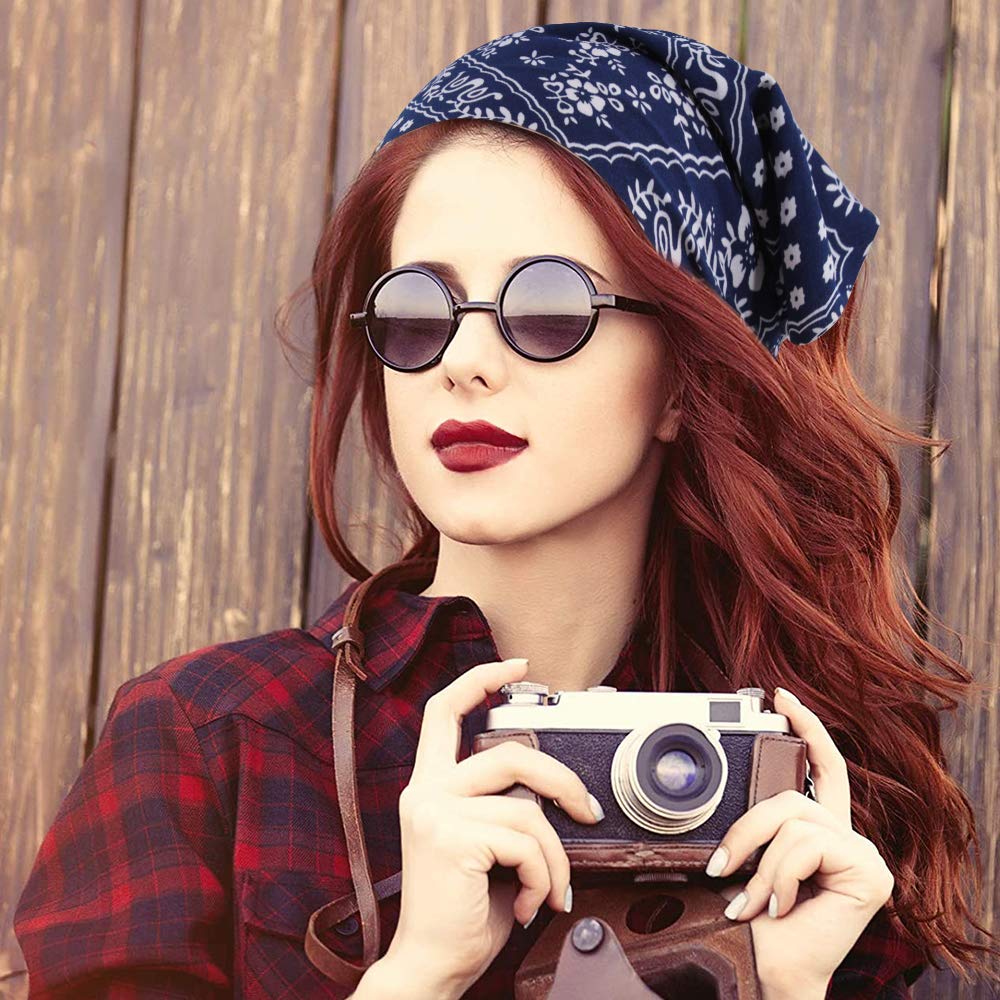 TOBATOBA Floral Elastic Hair Scarf Headband Set of 5 Boho Triangle Chiffon Bandanas for Women and Girls - Head Wraps, Hair Accessories