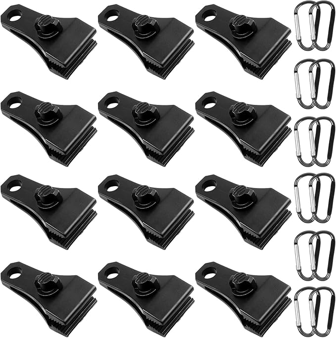 Upgrade Large Tarp Clips Heavy Duty Lock Grip -Total 24 PCs Tarp Clamps Thumb Screw Tent Fasteners Clips with Carabiner for Camping Awnings Caravan Canopies Car Truck Swimming Pool Boat Cover Clips