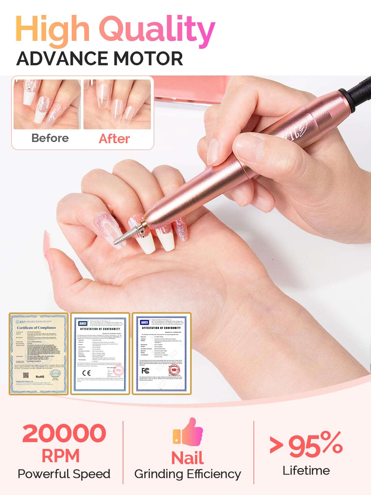 Electric Nail Drill Machine, Professional Electric Nail File for Dip Powder Nail Filer, Efile Manicure and Pedicure Tools with Storage Nail Accessories Function for Grinding Polishing Trimming，Pink