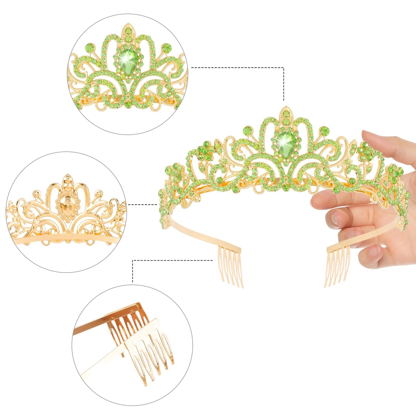 Didder Gold Green Rhinestone Princess Tiaras and Crowns for Women and Girls Birthday Tiara Crown Halloween Costume Party Wedding Prom Headpiece