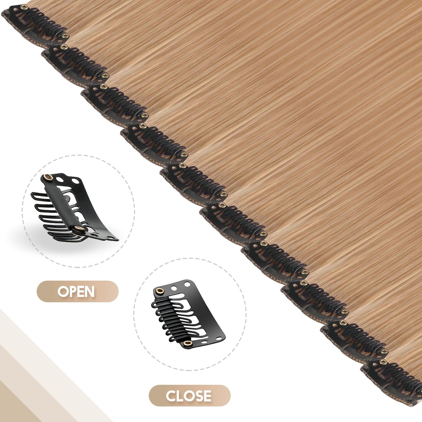 FESHFEN Colored Clip in Hair Extensions - 10 PCS Brown Mixed Blonde Highlighted Hair Piece Straight Synthetic Clip in Hairpieces for Women 22 inch