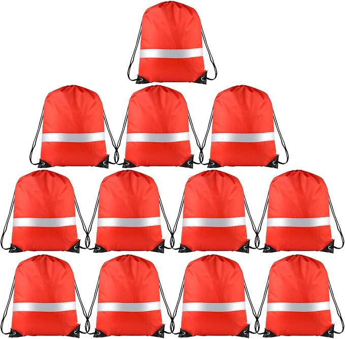 KUUQA 12 Pcs Drawstring Backpack Bag Bulk Reflective Backpack Red String Bags Cinch Sack Backpack for Team Yoga Sport Gym Traveling