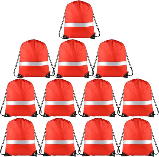 KUUQA 12 Pcs Drawstring Backpack Bag Bulk Reflective Backpack Red String Bags Cinch Sack Backpack for Team Yoga Sport Gym Traveling