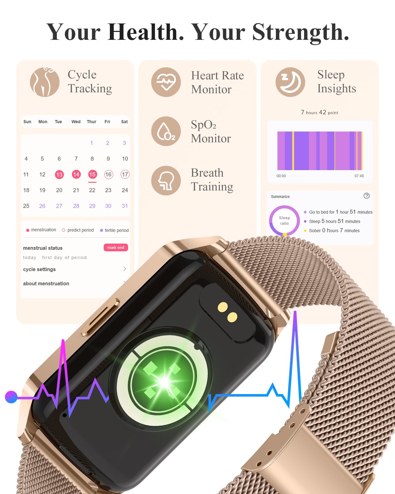 Fitness Tracker Watch for Women Men, Step Counter Compatible with iPhone Android, IP68 Waterproof Activity Tracker with Calorie and Sleep Monitor, 110+ Sports Modes Pedometer Smartwatch Smart Watch