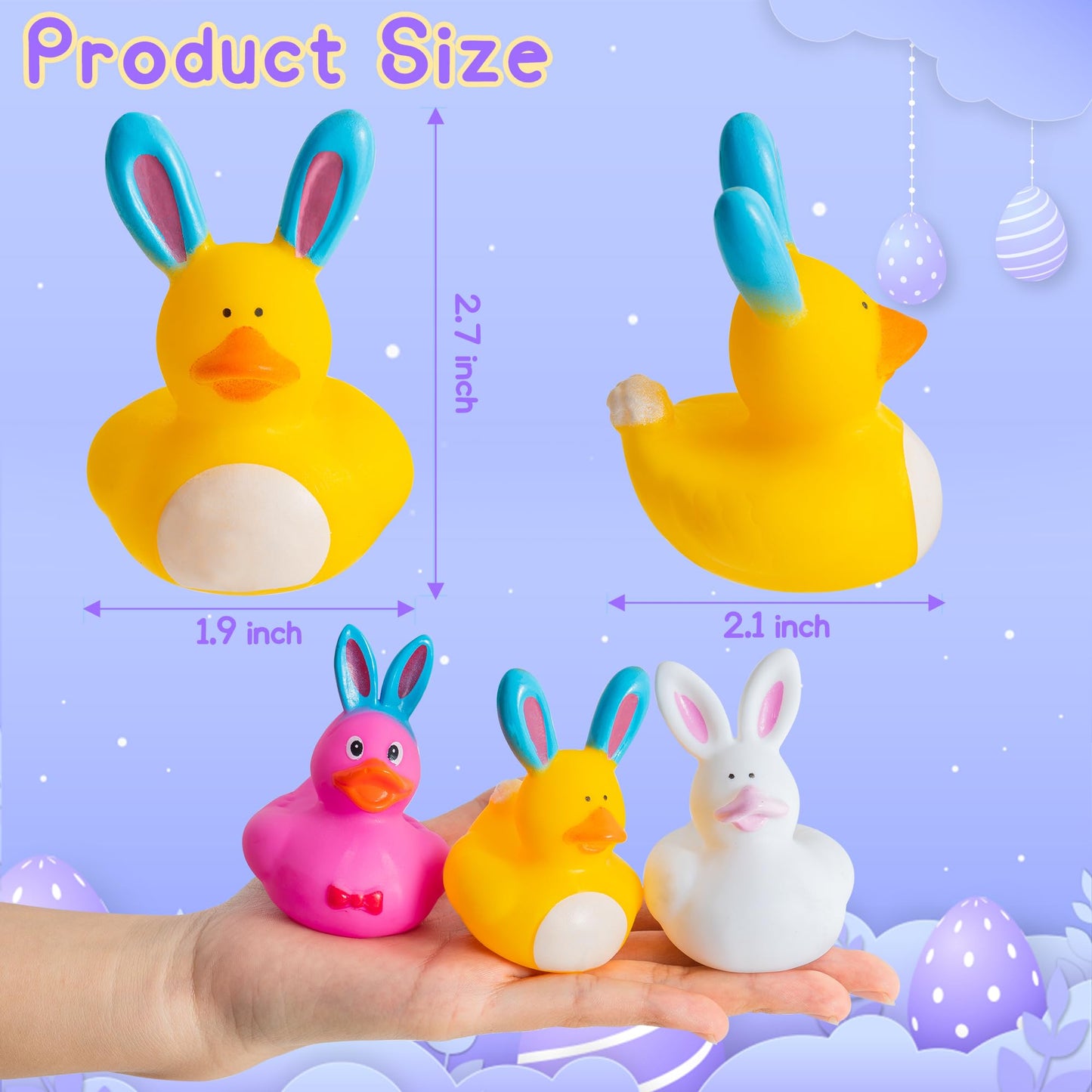 Haooryx Easter Rubber Duckies Toys - 20Pcs Novelty Funny Squeeze Ducks Egg Bunny Bathtub Duck Toy Baby Shower Float Ducky Multi-Item Party Favor Packs Carnival Pinata Filler Prizes Basket Stuffing Kid