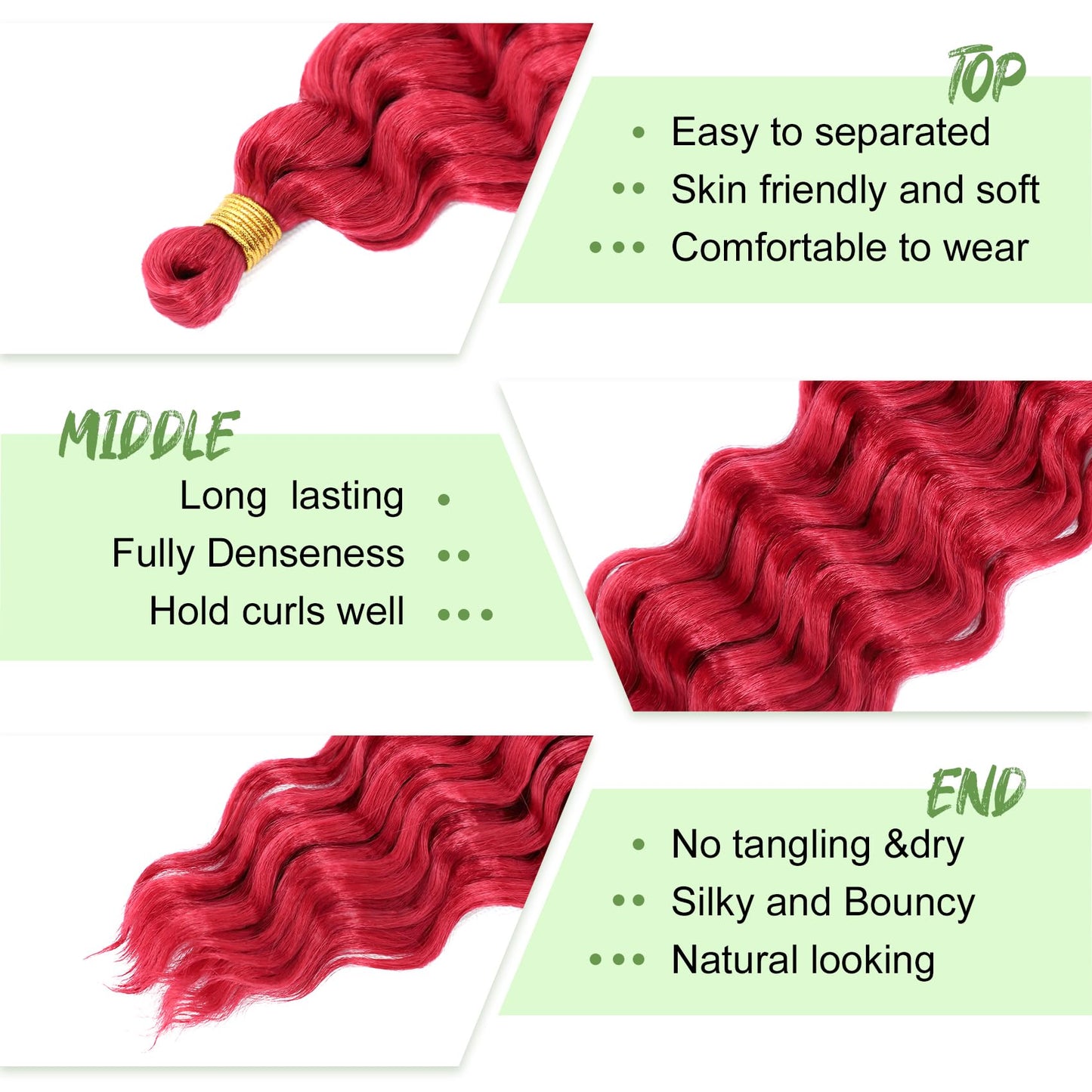 EERYA Long Curly Braiding Hair 18 Inch 2 Packs Red Ocean Wave for Black Women Deep Wave Braiding Hair for Boho Braids (18 inch, Red)