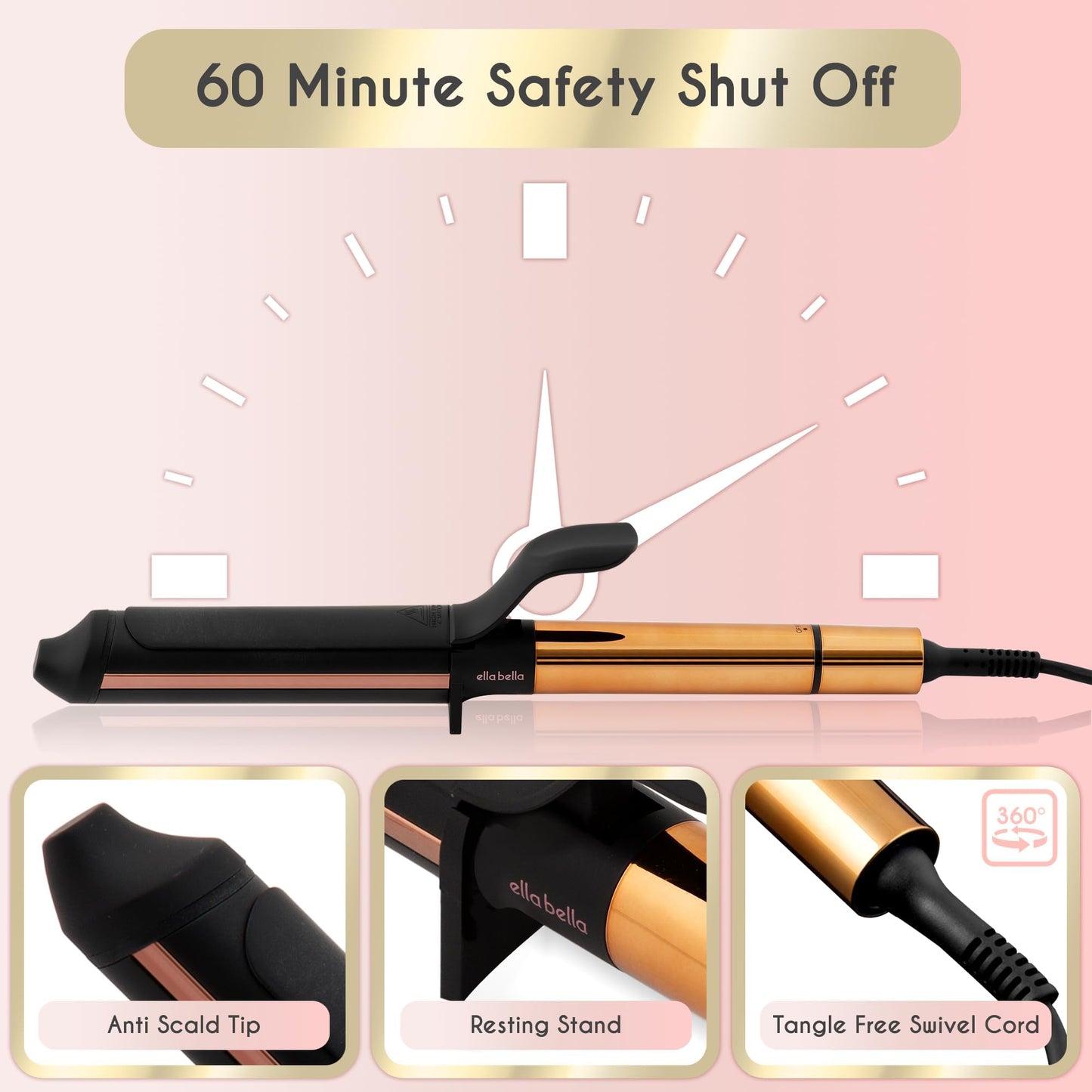 ELLA BELLA® Curling Iron 1.5" • Professional Hair Curler • 1.5 inch Curling Iron • Ceramic Curling Irons • Transform Your Look in Seconds • Suitable for All Hair Types • Say Goodbye to Heat Damage