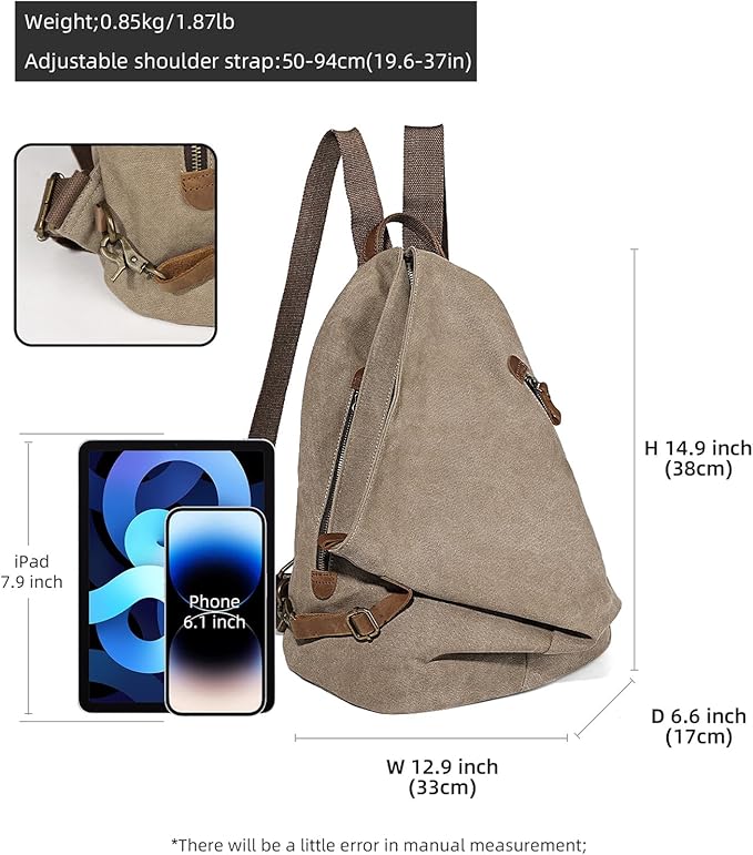 KL928 Canvas Vintage Backpack – Large Casual Daypack Outdoor Travel Rucksack Hiking Backpacks for Men Women