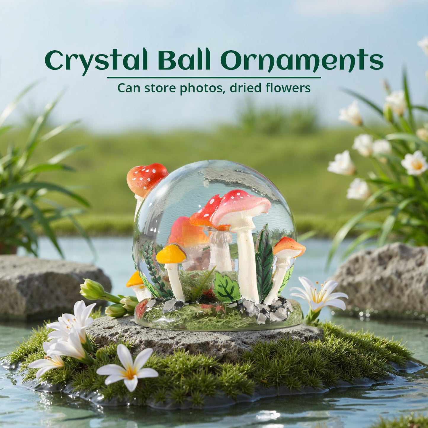 LET’S Resin Crystal Ball Resin Molds, Crystal Orb Decorative Statue Silicone Molds with Mushroom Stand and Bird Figurine,3D Sphere Epoxy Resin Molds for DIY Tabletop Decor, Housewarming Gifts