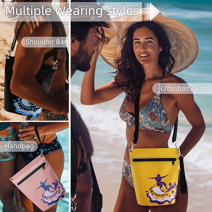 WALNEW Waterproof Dry Bag with Watertight Zipper, Lightweight Waterproof Pouch for Women Men, IPX5 Crossbody Dry Sack Keeps Gear Dry for Kayaking, Beach, Boating, Camping, Fishing, Hiking (BLACK)
