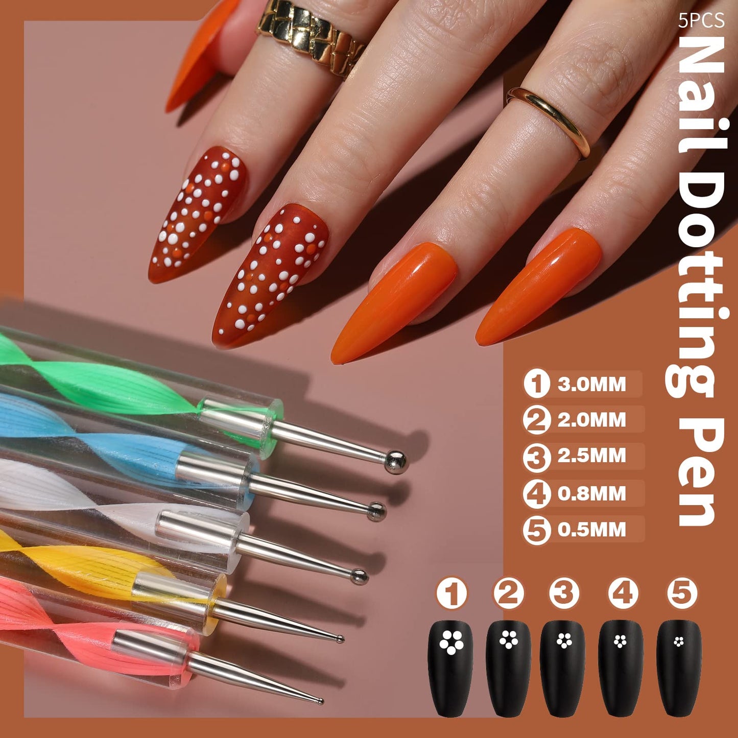 FANDAMEI Nail Art Brush, Nail Design Tools Kit with Nail Art Brushes, Nail Dotting Tools,Fine Glitter,Nail Butterfly, Nail Heart Sequins, Foil Flakes, Nail Art Rhinestones, Nail Art Decoration Kit.
