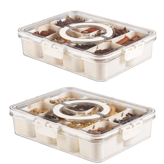Bandesun Divided Serving Tray with Lid and Handle - Snackle Box Charcuterie Container for Portable Snack Platters - Clear Organizer for Candy, Fruits, Snacks，Nuts - Perfect (Pack of 2)